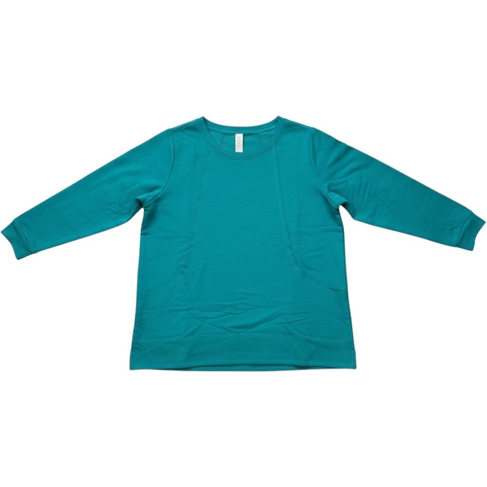 Fit 4 All Womens Teal Green Long Sleeve Sweatshirt Crew Neck Fleece Pockets XS